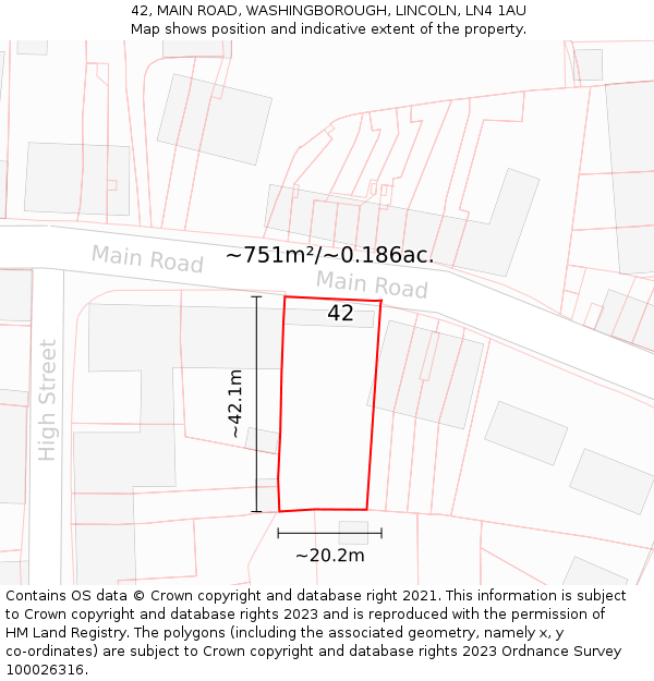 42, MAIN ROAD, WASHINGBOROUGH, LINCOLN, LN4 1AU: Plot and title map