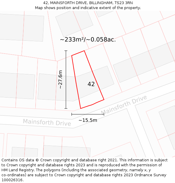 42, MAINSFORTH DRIVE, BILLINGHAM, TS23 3RN: Plot and title map