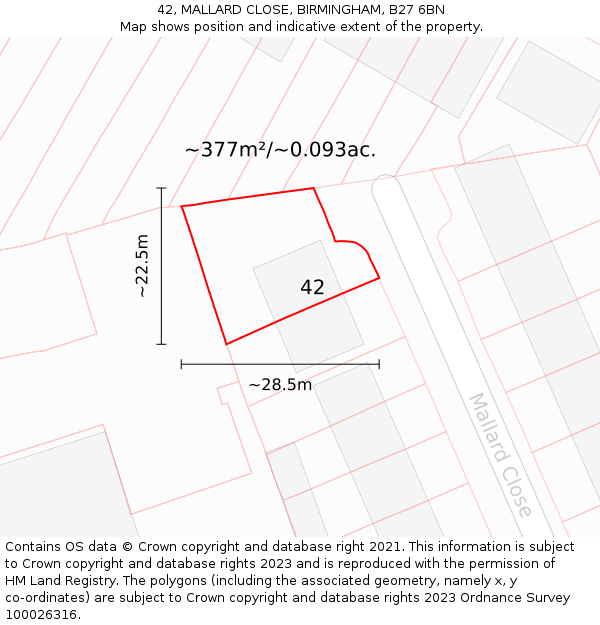 42, MALLARD CLOSE, BIRMINGHAM, B27 6BN: Plot and title map