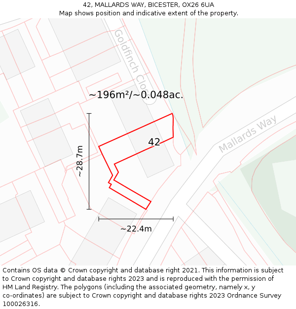 42, MALLARDS WAY, BICESTER, OX26 6UA: Plot and title map