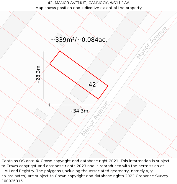 42, MANOR AVENUE, CANNOCK, WS11 1AA: Plot and title map