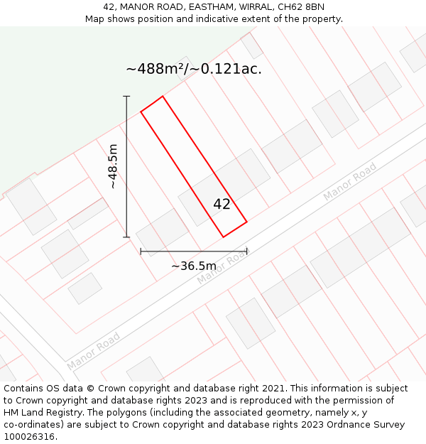 42, MANOR ROAD, EASTHAM, WIRRAL, CH62 8BN: Plot and title map