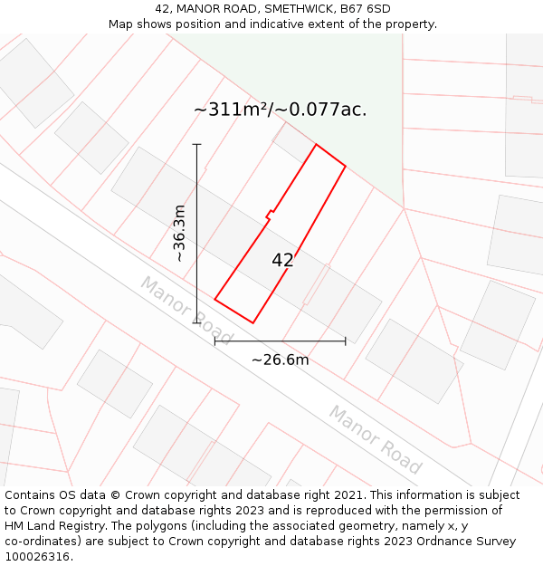 42, MANOR ROAD, SMETHWICK, B67 6SD: Plot and title map