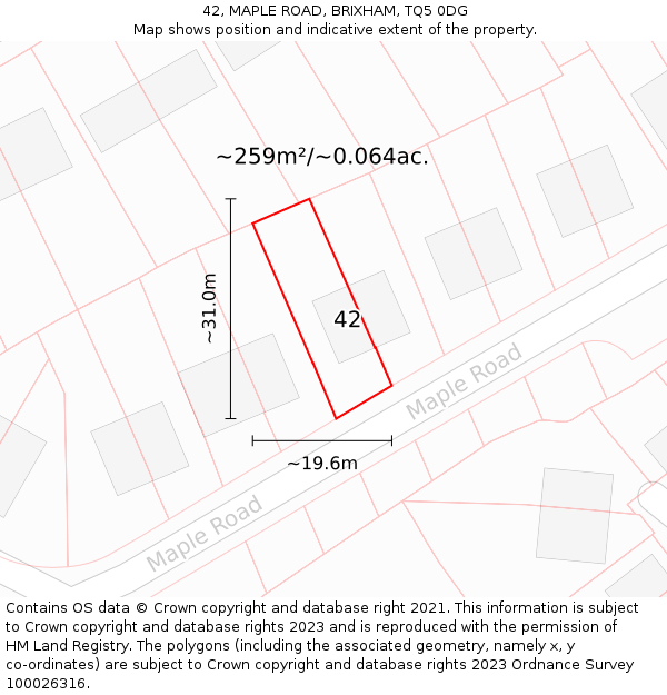 42, MAPLE ROAD, BRIXHAM, TQ5 0DG: Plot and title map