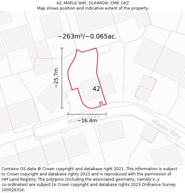 42, MAPLE WAY, DUNMOW, CM6 1WZ: Plot and title map