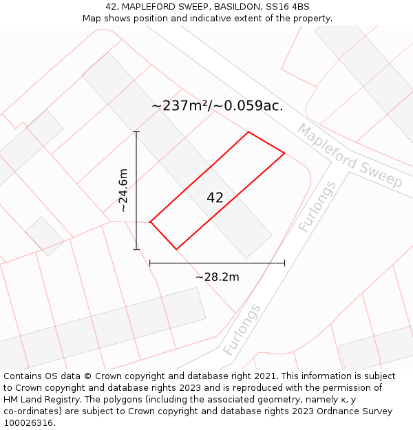 42, MAPLEFORD SWEEP, BASILDON, SS16 4BS: Plot and title map