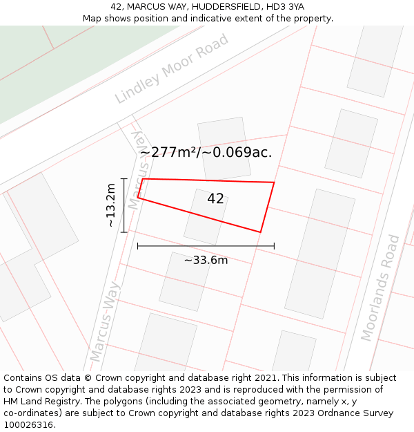 42, MARCUS WAY, HUDDERSFIELD, HD3 3YA: Plot and title map