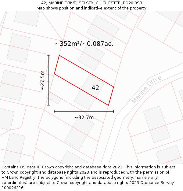 42, MARINE DRIVE, SELSEY, CHICHESTER, PO20 0SR: Plot and title map