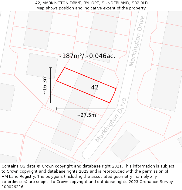 42, MARKINGTON DRIVE, RYHOPE, SUNDERLAND, SR2 0LB: Plot and title map