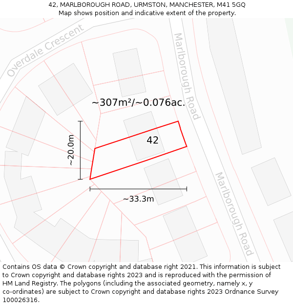 42, MARLBOROUGH ROAD, URMSTON, MANCHESTER, M41 5GQ: Plot and title map