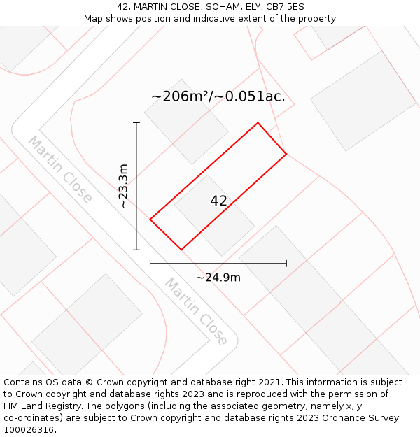 42, MARTIN CLOSE, SOHAM, ELY, CB7 5ES: Plot and title map