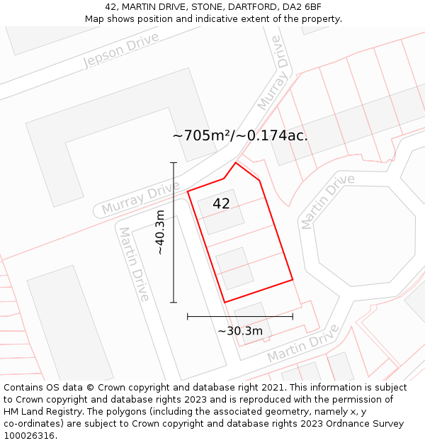 42, MARTIN DRIVE, STONE, DARTFORD, DA2 6BF: Plot and title map