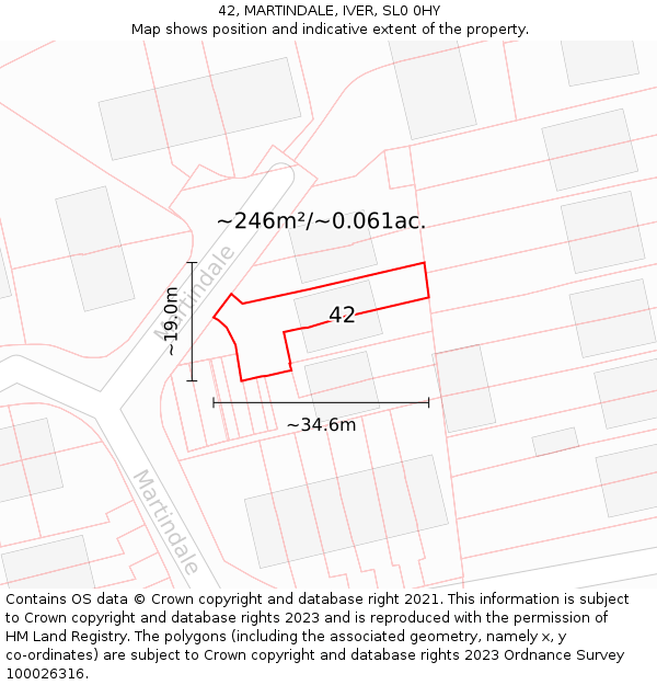 42, MARTINDALE, IVER, SL0 0HY: Plot and title map