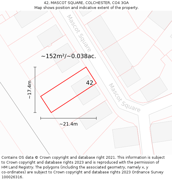 42, MASCOT SQUARE, COLCHESTER, CO4 3GA: Plot and title map