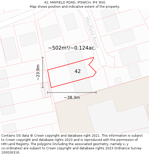 42, MAYFIELD ROAD, IPSWICH, IP4 3NG: Plot and title map