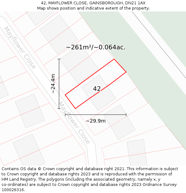42, MAYFLOWER CLOSE, GAINSBOROUGH, DN21 1AX: Plot and title map