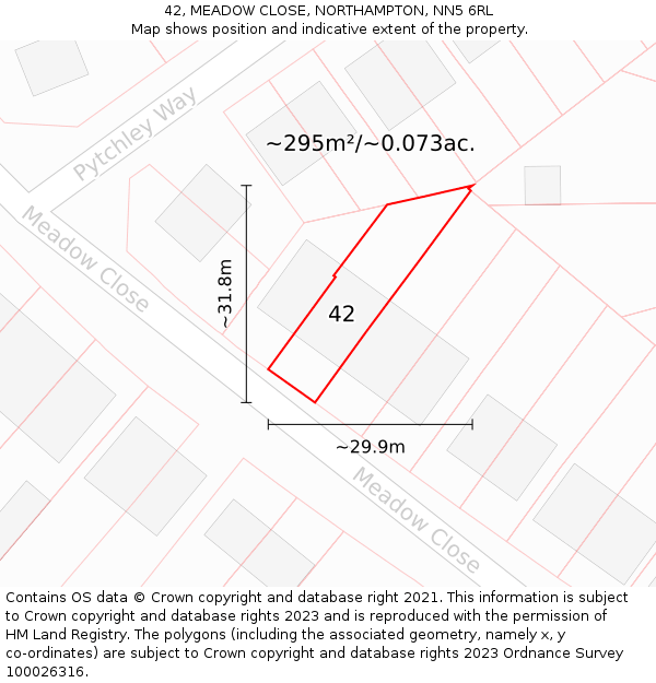 42, MEADOW CLOSE, NORTHAMPTON, NN5 6RL: Plot and title map