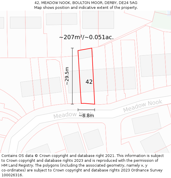 42, MEADOW NOOK, BOULTON MOOR, DERBY, DE24 5AG: Plot and title map
