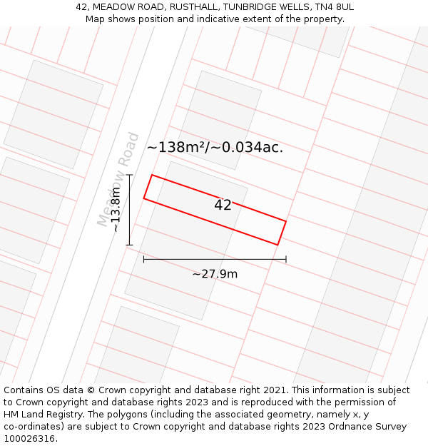 42, MEADOW ROAD, RUSTHALL, TUNBRIDGE WELLS, TN4 8UL: Plot and title map
