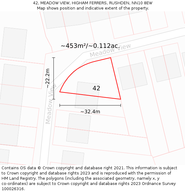 42, MEADOW VIEW, HIGHAM FERRERS, RUSHDEN, NN10 8EW: Plot and title map