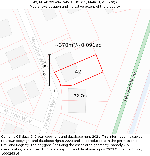 42, MEADOW WAY, WIMBLINGTON, MARCH, PE15 0QP: Plot and title map