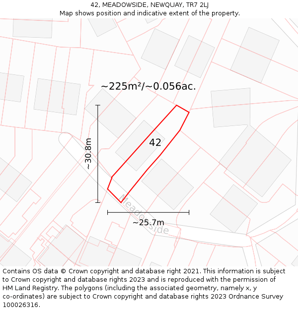 42, MEADOWSIDE, NEWQUAY, TR7 2LJ: Plot and title map