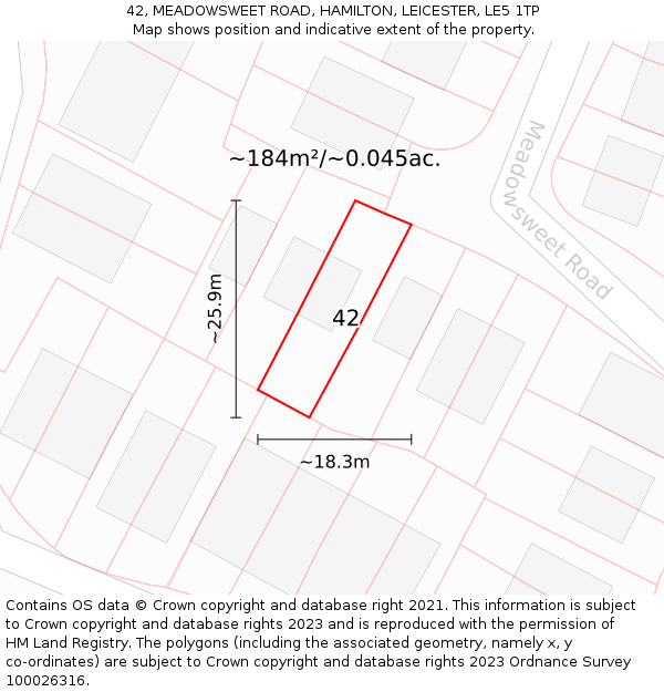 42, MEADOWSWEET ROAD, HAMILTON, LEICESTER, LE5 1TP: Plot and title map