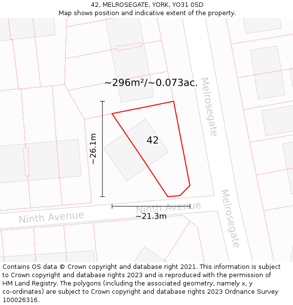 42, MELROSEGATE, YORK, YO31 0SD: Plot and title map