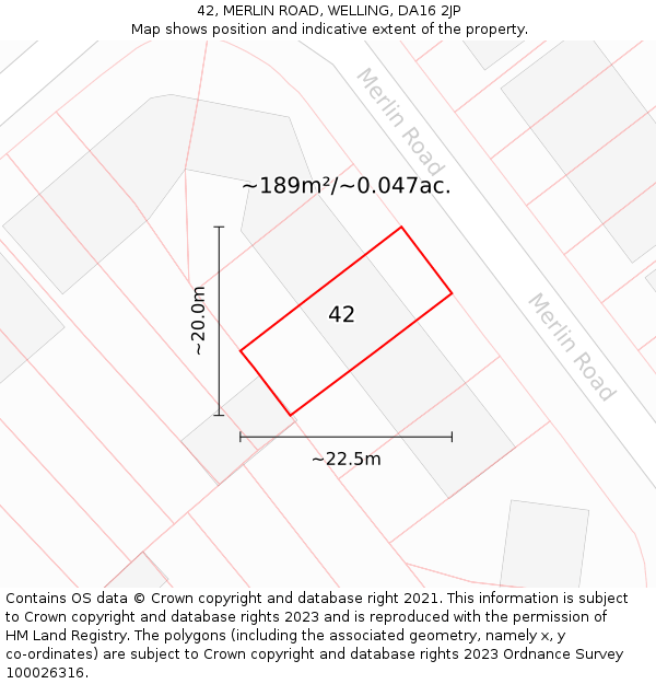 42, MERLIN ROAD, WELLING, DA16 2JP: Plot and title map