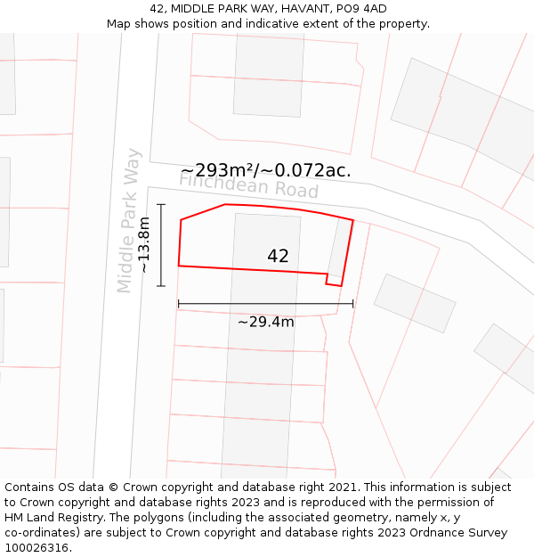 42, MIDDLE PARK WAY, HAVANT, PO9 4AD: Plot and title map