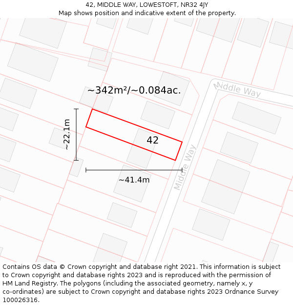 42, MIDDLE WAY, LOWESTOFT, NR32 4JY: Plot and title map