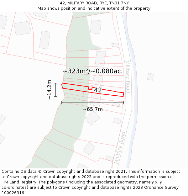42, MILITARY ROAD, RYE, TN31 7NY: Plot and title map