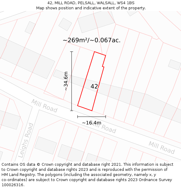 42, MILL ROAD, PELSALL, WALSALL, WS4 1BS: Plot and title map