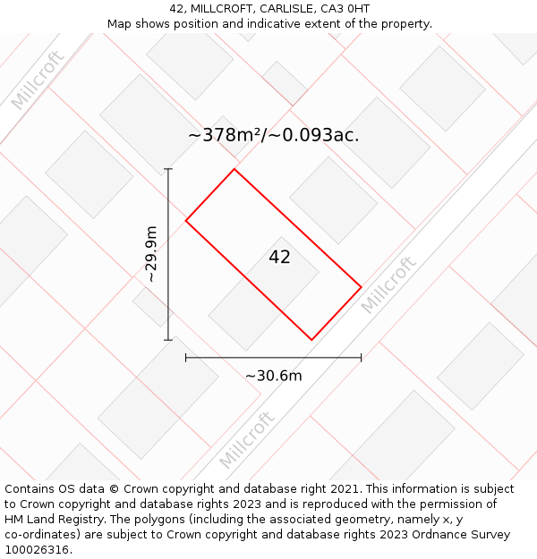 42, MILLCROFT, CARLISLE, CA3 0HT: Plot and title map