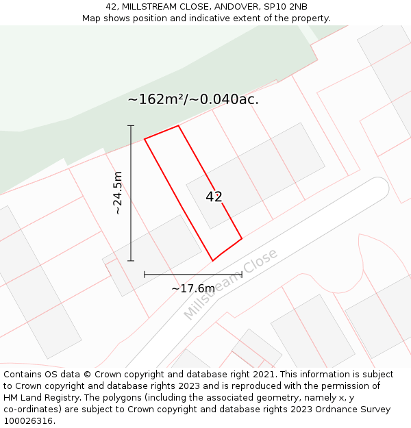 42, MILLSTREAM CLOSE, ANDOVER, SP10 2NB: Plot and title map