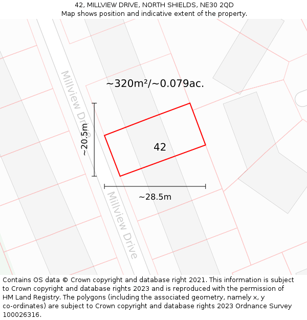 42, MILLVIEW DRIVE, NORTH SHIELDS, NE30 2QD: Plot and title map