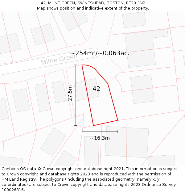 42, MILNE GREEN, SWINESHEAD, BOSTON, PE20 3NP: Plot and title map