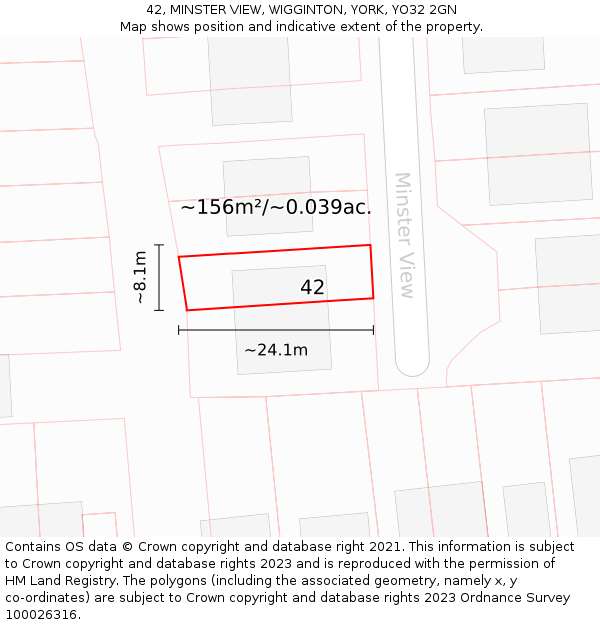 42, MINSTER VIEW, WIGGINTON, YORK, YO32 2GN: Plot and title map