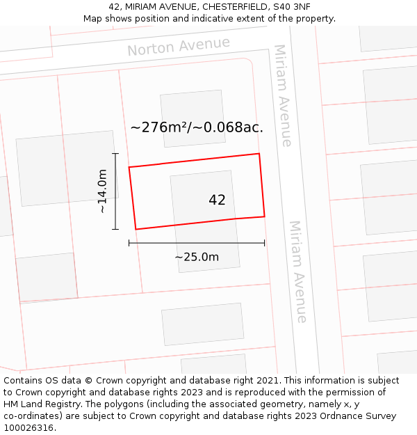 42, MIRIAM AVENUE, CHESTERFIELD, S40 3NF: Plot and title map