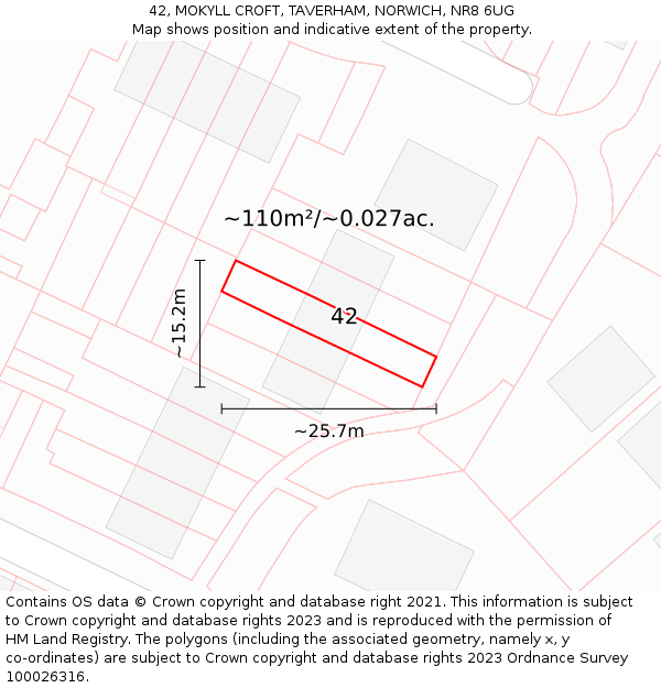 42, MOKYLL CROFT, TAVERHAM, NORWICH, NR8 6UG: Plot and title map
