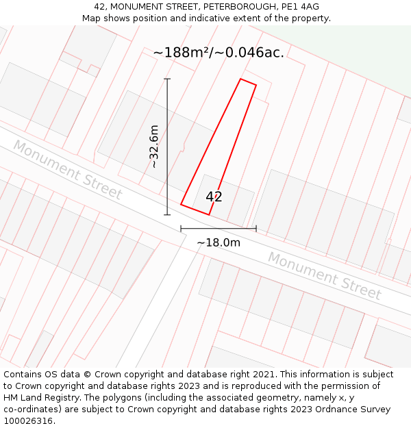 42, MONUMENT STREET, PETERBOROUGH, PE1 4AG: Plot and title map
