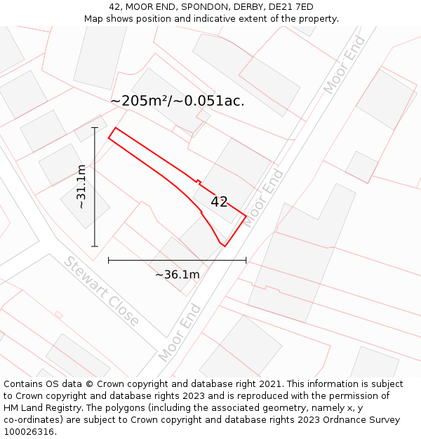 42, MOOR END, SPONDON, DERBY, DE21 7ED: Plot and title map