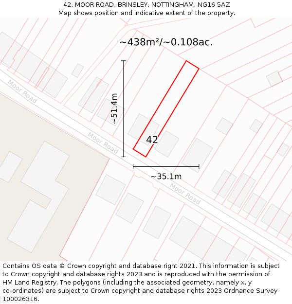 42, MOOR ROAD, BRINSLEY, NOTTINGHAM, NG16 5AZ: Plot and title map