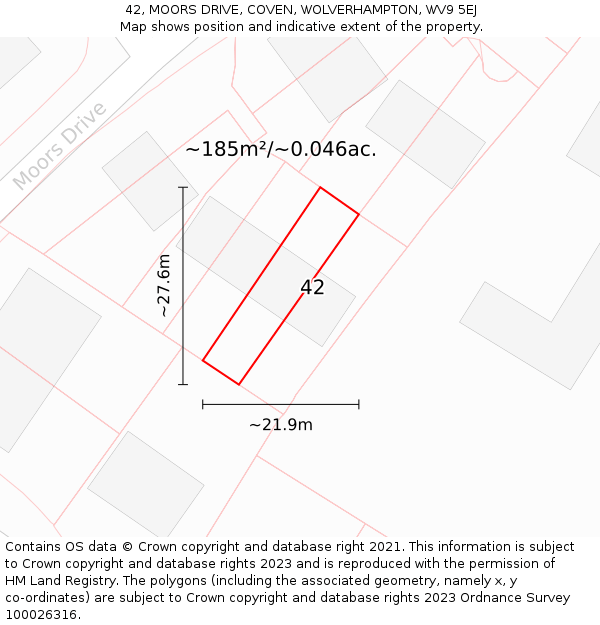 42, MOORS DRIVE, COVEN, WOLVERHAMPTON, WV9 5EJ: Plot and title map