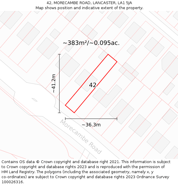 42, MORECAMBE ROAD, LANCASTER, LA1 5JA: Plot and title map