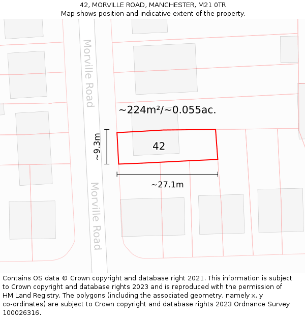 42, MORVILLE ROAD, MANCHESTER, M21 0TR: Plot and title map