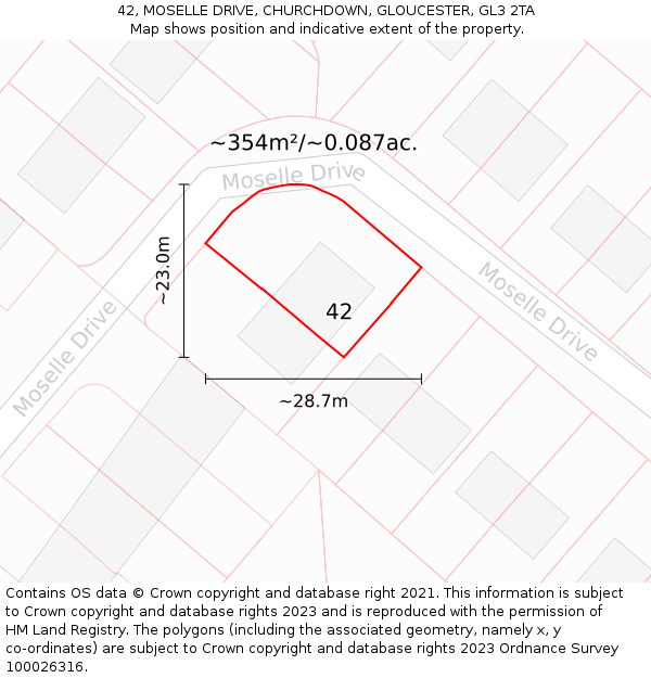 42, MOSELLE DRIVE, CHURCHDOWN, GLOUCESTER, GL3 2TA: Plot and title map
