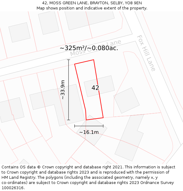 42, MOSS GREEN LANE, BRAYTON, SELBY, YO8 9EN: Plot and title map