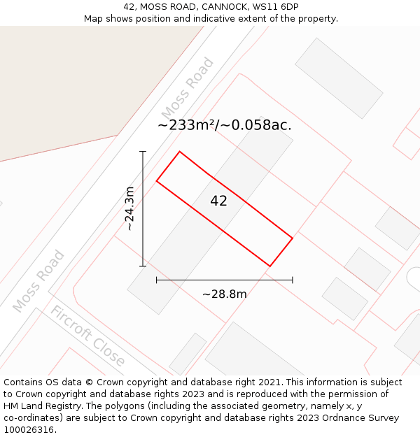 42, MOSS ROAD, CANNOCK, WS11 6DP: Plot and title map