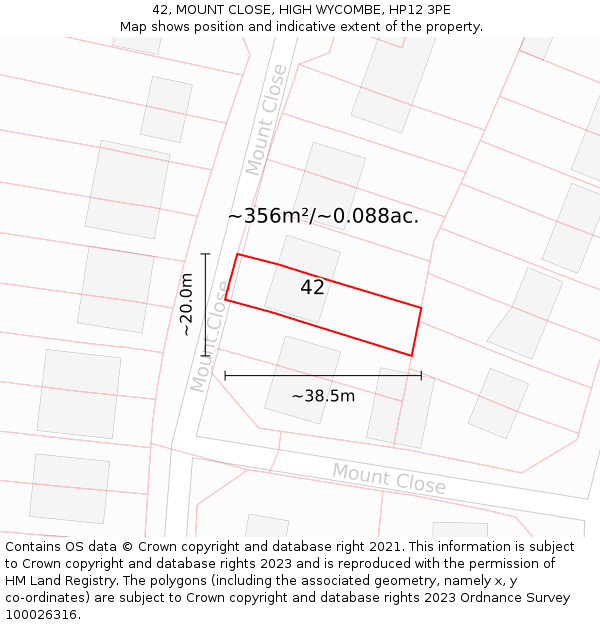 42, MOUNT CLOSE, HIGH WYCOMBE, HP12 3PE: Plot and title map